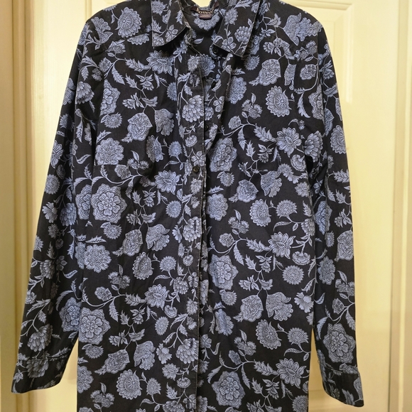 Roaman's Blue and Gray Floral Blouse - Picture 1 of 5